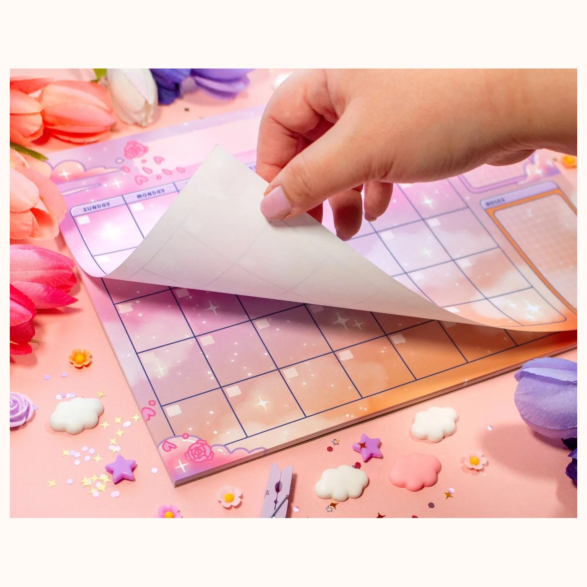 Rose Sky Monthly Planner Pad | 24 Pages Dreamy Cute Aesthetic Stationery Note Pad view 2