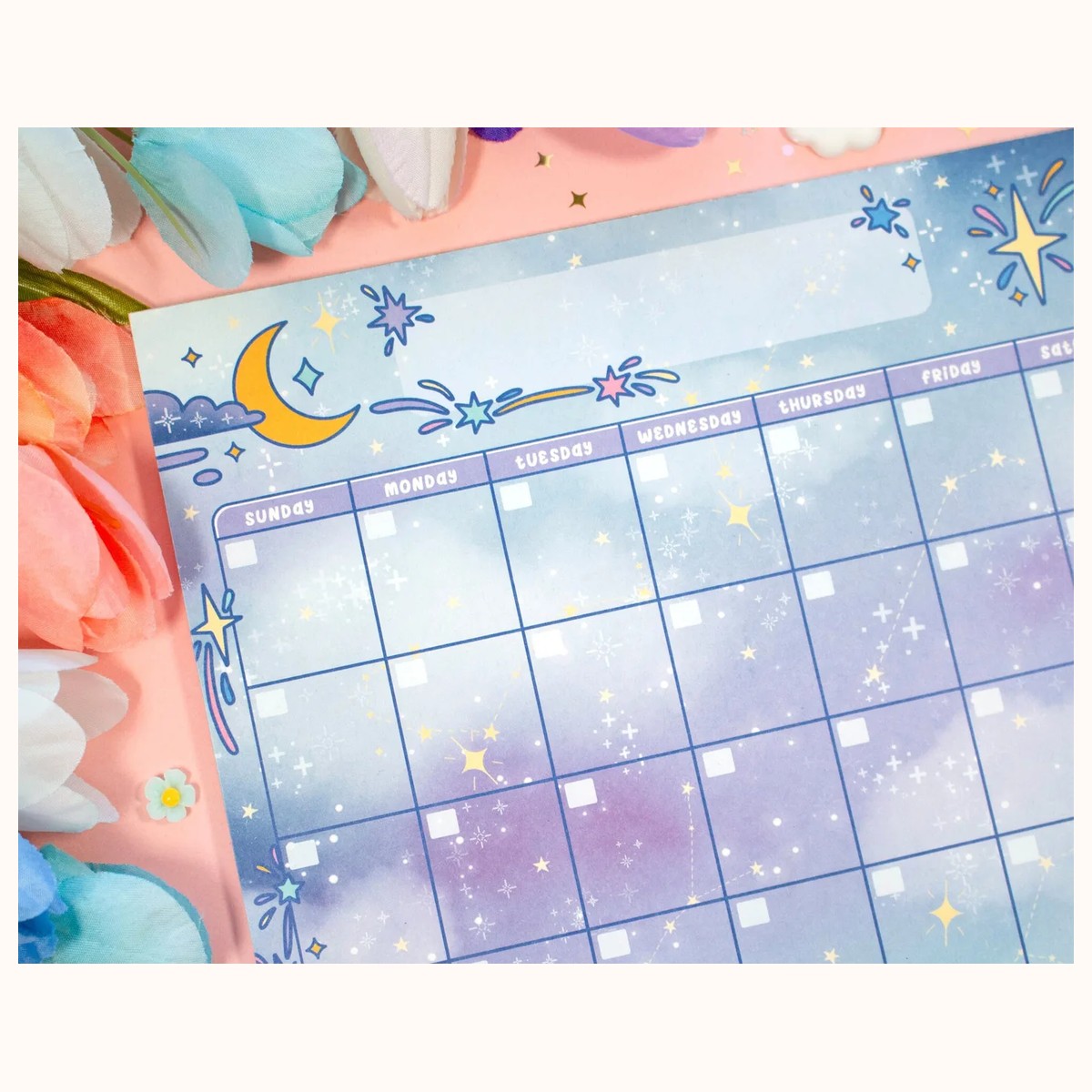 Celestial Galaxy Monthly Planner Pad | 24 Pages Dreamy Cute Aesthetic Stationery Note Pad view 3