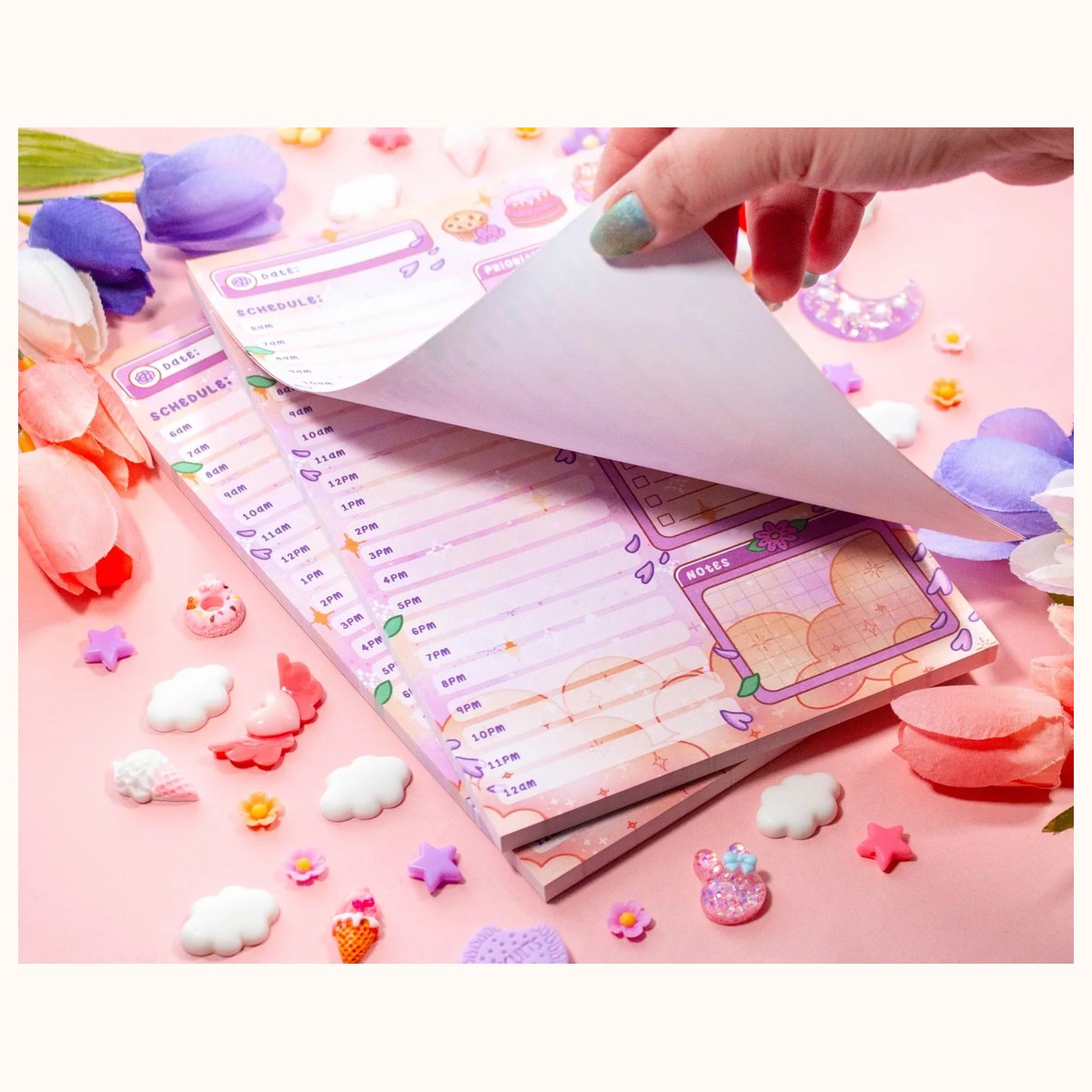 Cafe Quest Hourly Planner Pad | Dreamy Floral Cute Kawaii Art Aesthetic Stationery view 2