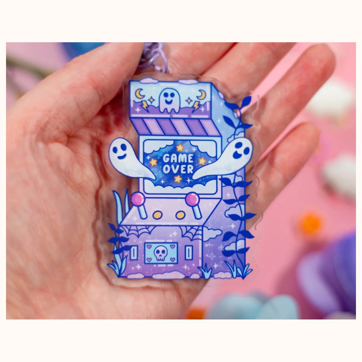 Ghost Arcade Aesthetic Cute Acrylic Charm Keychain view 2