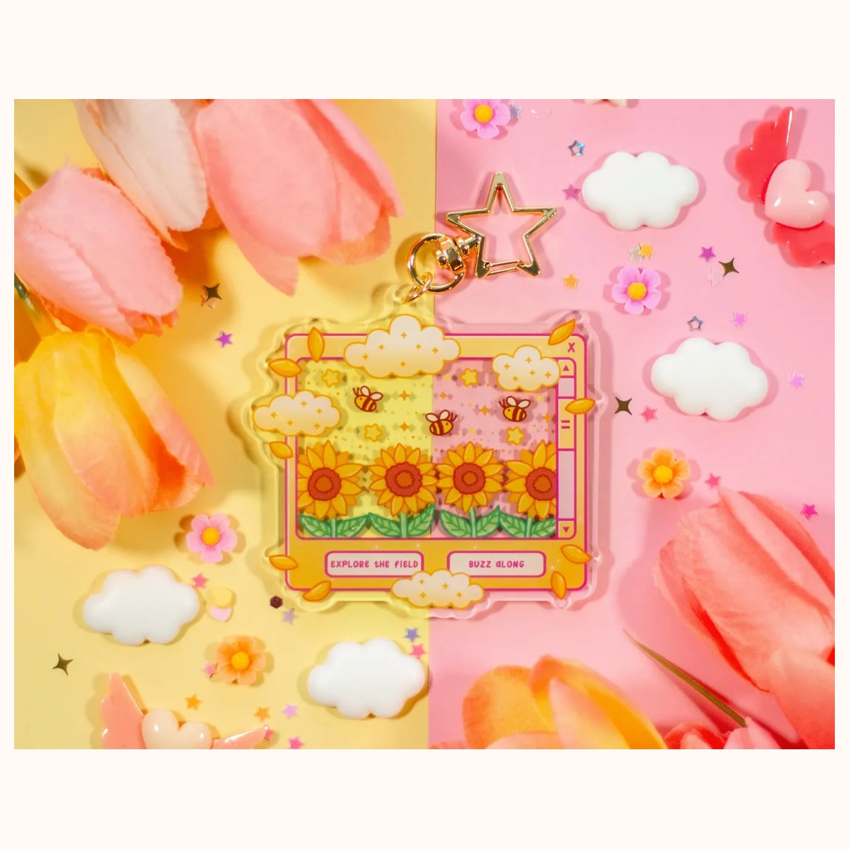 Sunflower Dreams Aesthetic Cute Acrylic Charm Keychain by Farouk Book Store