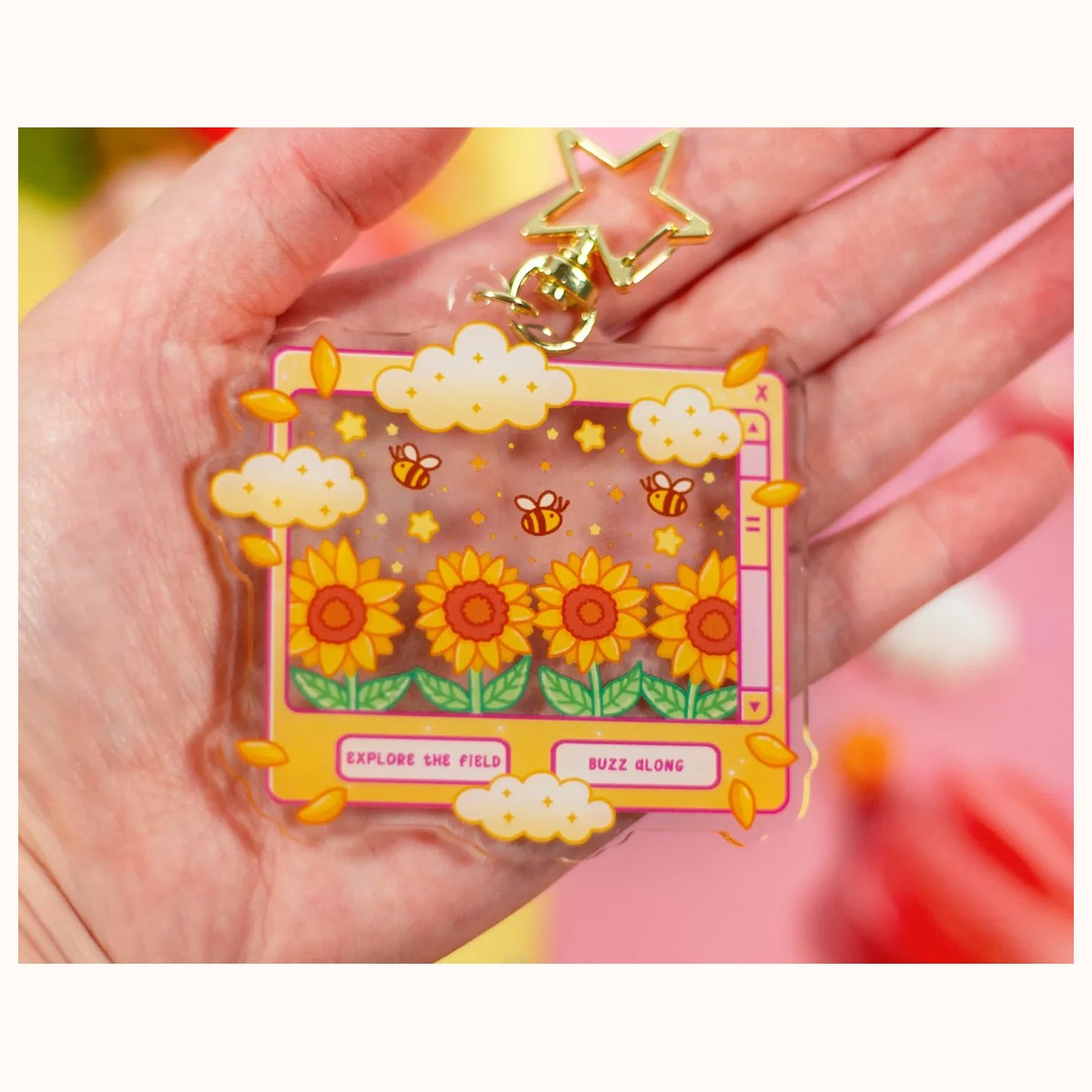 Sunflower Dreams Aesthetic Cute Acrylic Charm Keychain view 2