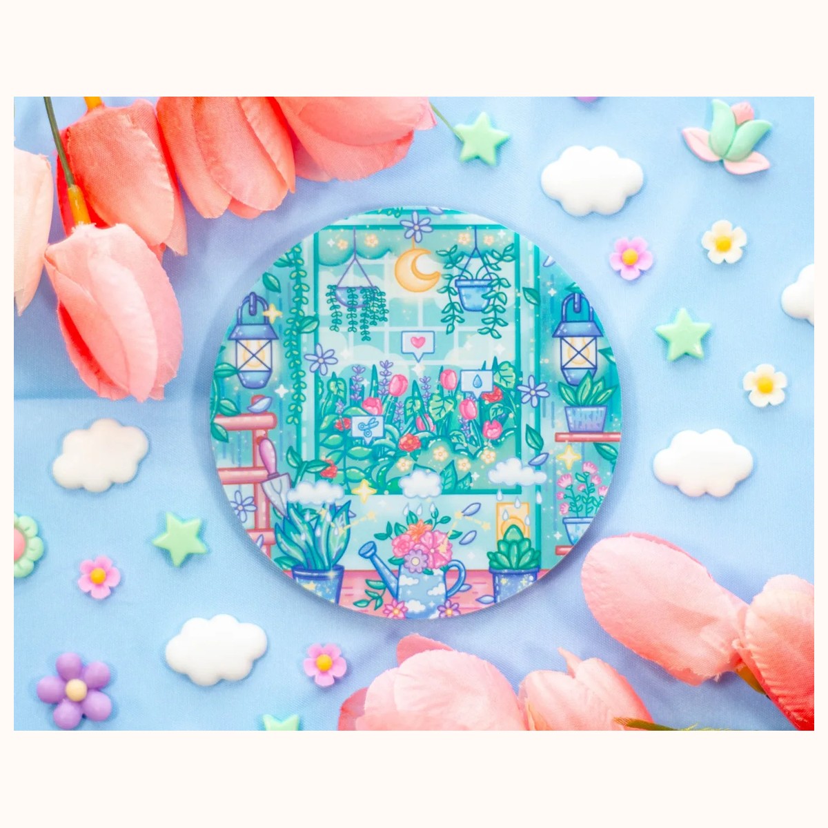 Botanical Bliss Acrylic Coaster | Kawaii Drinks Coaster Home Decor Accessories by Farouk Book Store