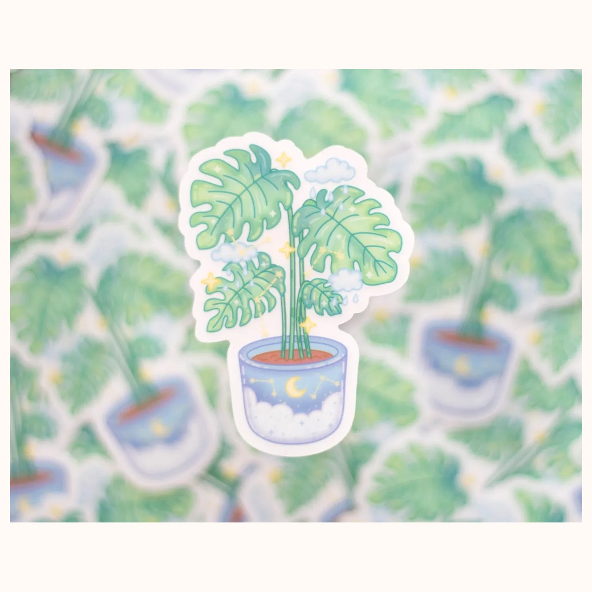 Monstera CLEAR Sticker | Cute Aesthetic Waterproof Durable Laptop Sticker view 2