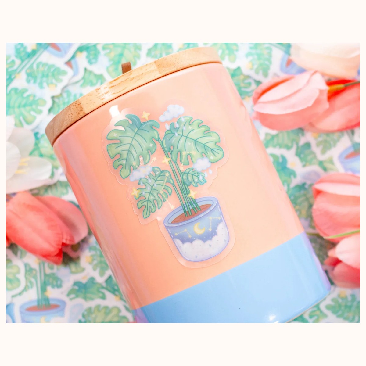 Monstera CLEAR Sticker | Cute Aesthetic Waterproof Durable Laptop Sticker view 3