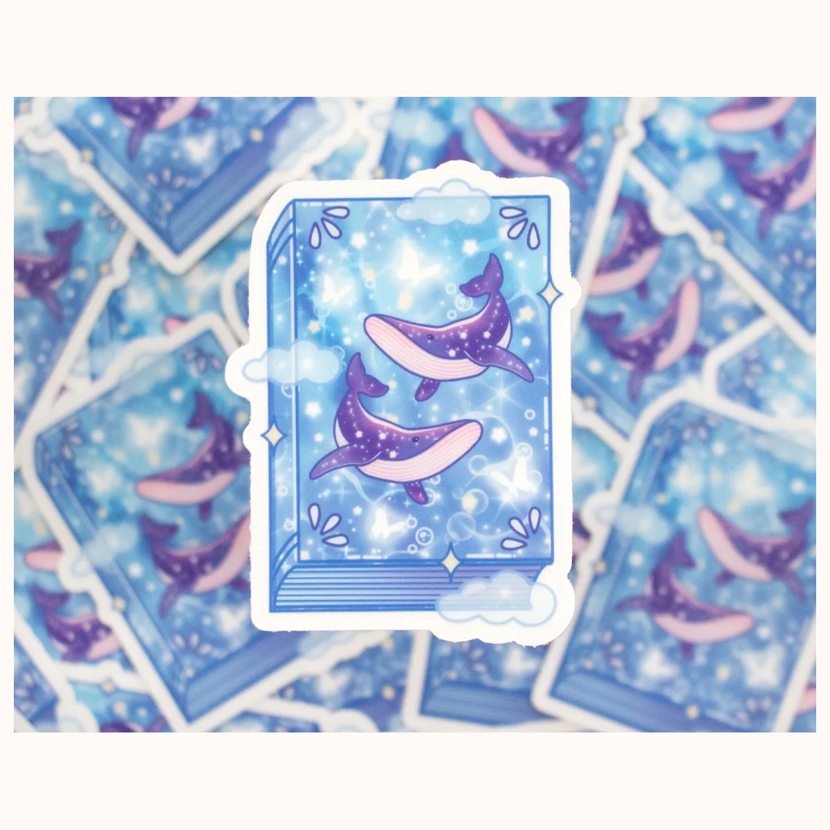 Whale Book CLEAR Sticker | Cute Aesthetic Waterproof Durable Laptop Sticker view 2