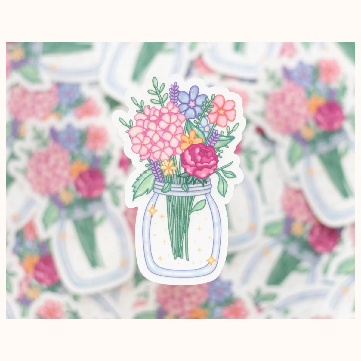 Flower Jar Vinyl CLEAR Sticker | Cute Aesthetic Waterproof Durable Laptop Sticker view 2