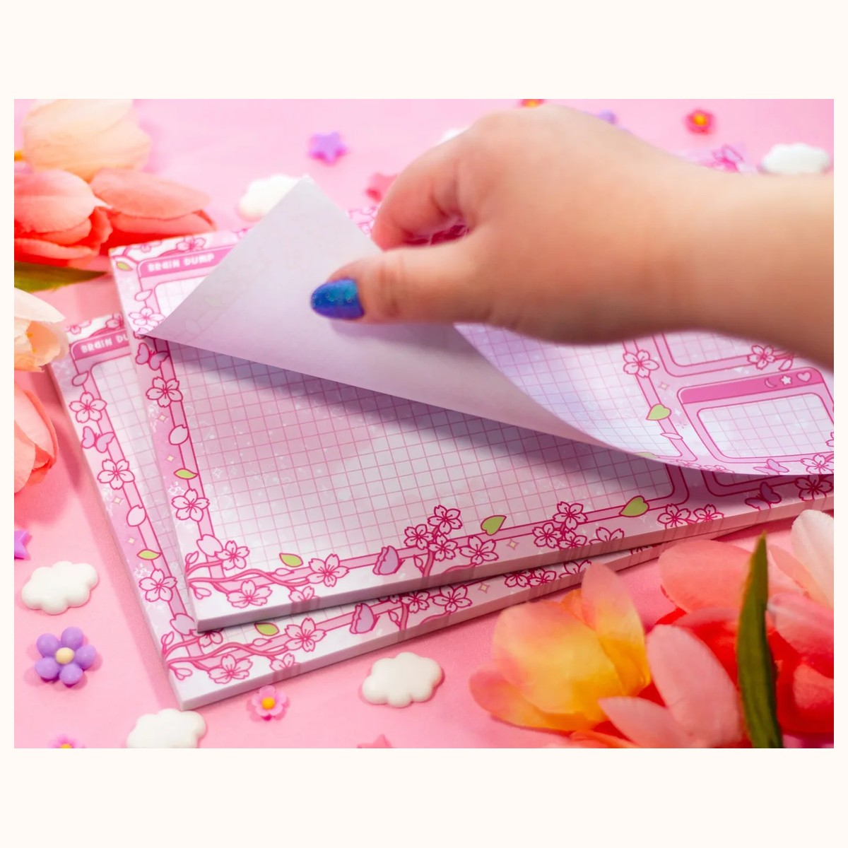 Sakura Brain Dump Planner Pad | Kawaii Art Cute Aesthetic Stationery Office Supplies Gift view 3