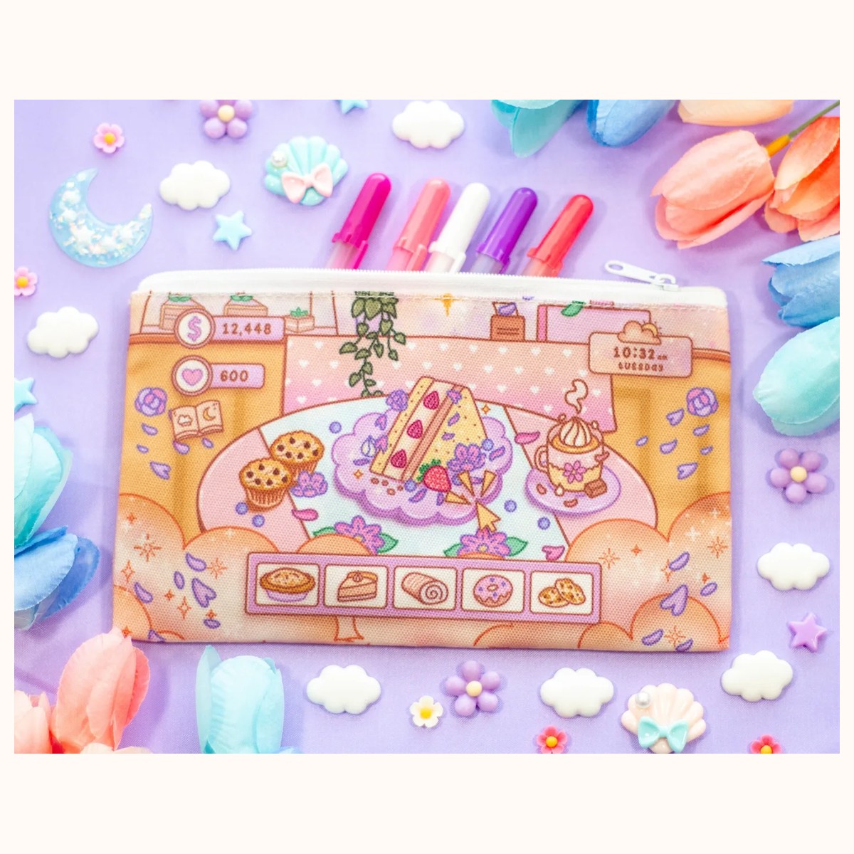 Cafe Quest Cute Aesthetic Pencil Case | Canvas Bag Zipper Pouch view 2