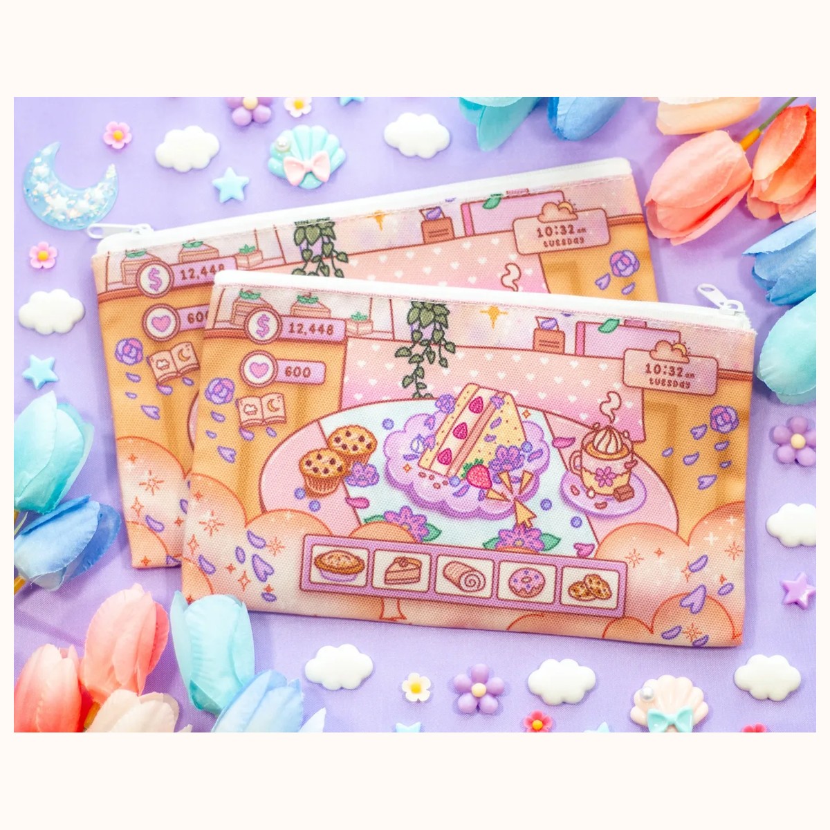 Cafe Quest Cute Aesthetic Pencil Case | Canvas Bag Zipper Pouch view 5