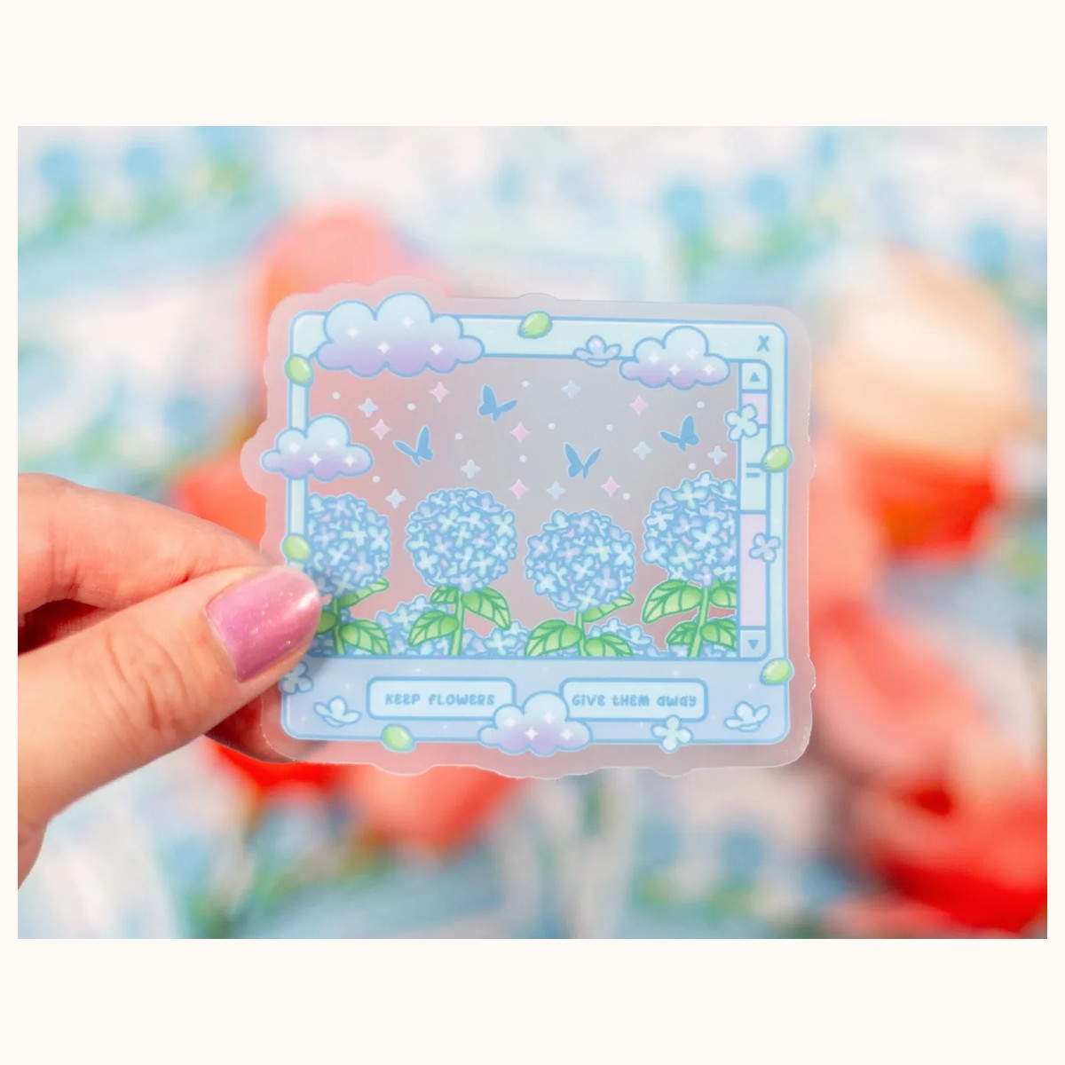 Hydrangea Dreams CLEAR Sticker | Cute Aesthetic Waterproof Durable Laptop Sticker view 2