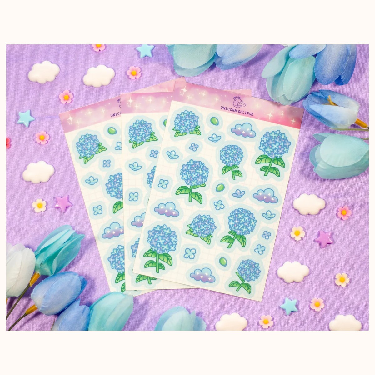 Hydrangea Dreams Aesthetic Sticker Sheet | Planner Stickers, Kawaii Stickers view 3