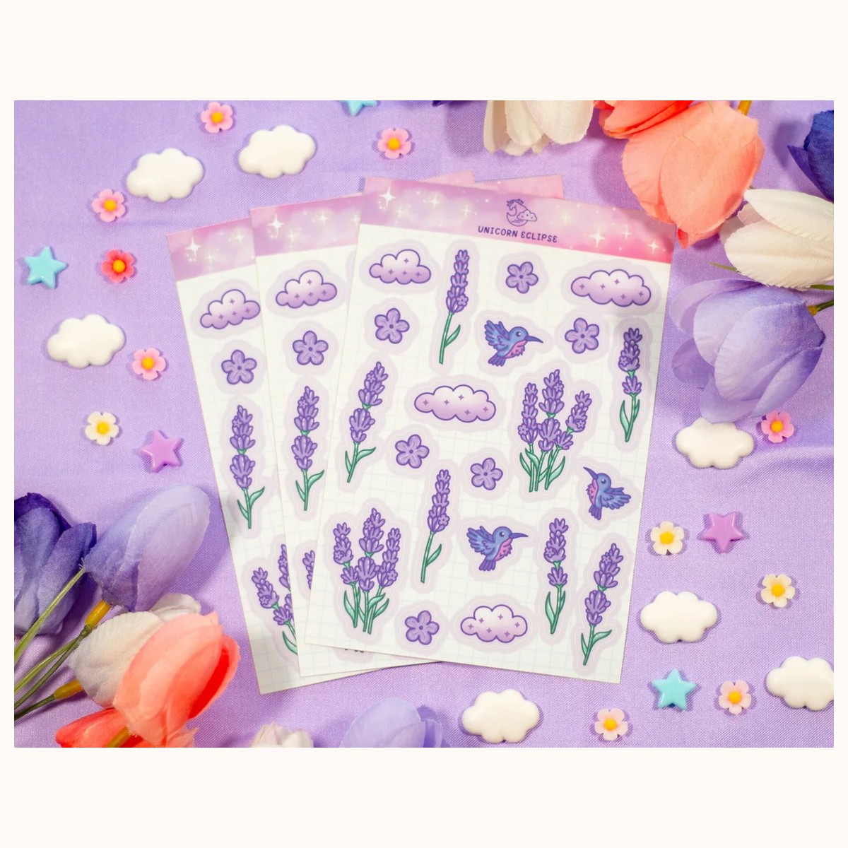 Lavender Dreams Aesthetic Sticker Sheet | Planner Stickers, Kawaii Stickers view 2