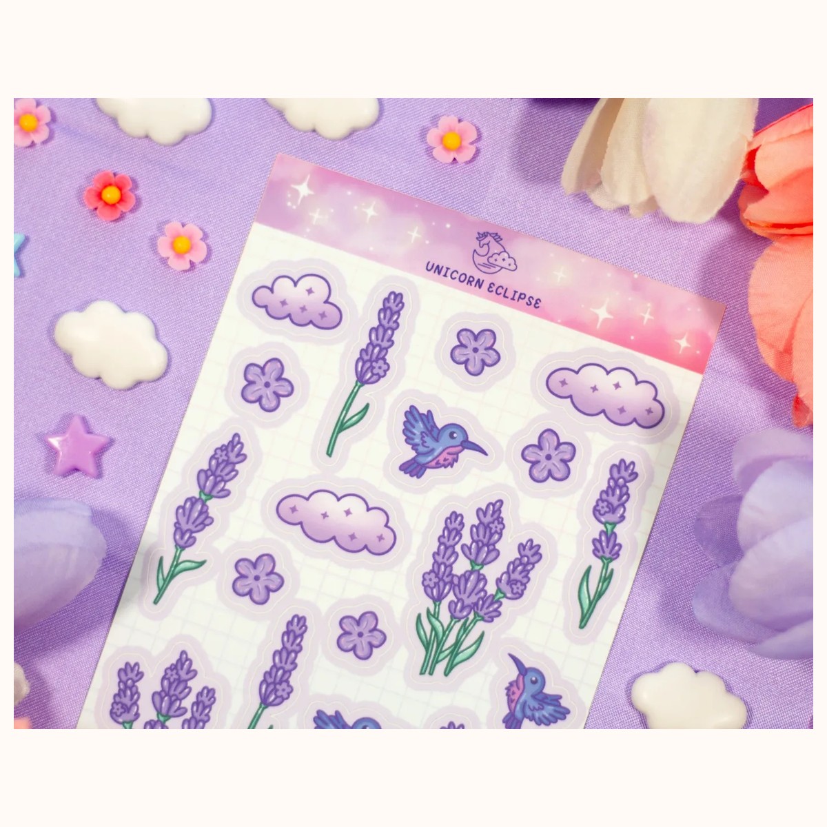 Lavender Dreams Aesthetic Sticker Sheet | Planner Stickers, Kawaii Stickers view 3