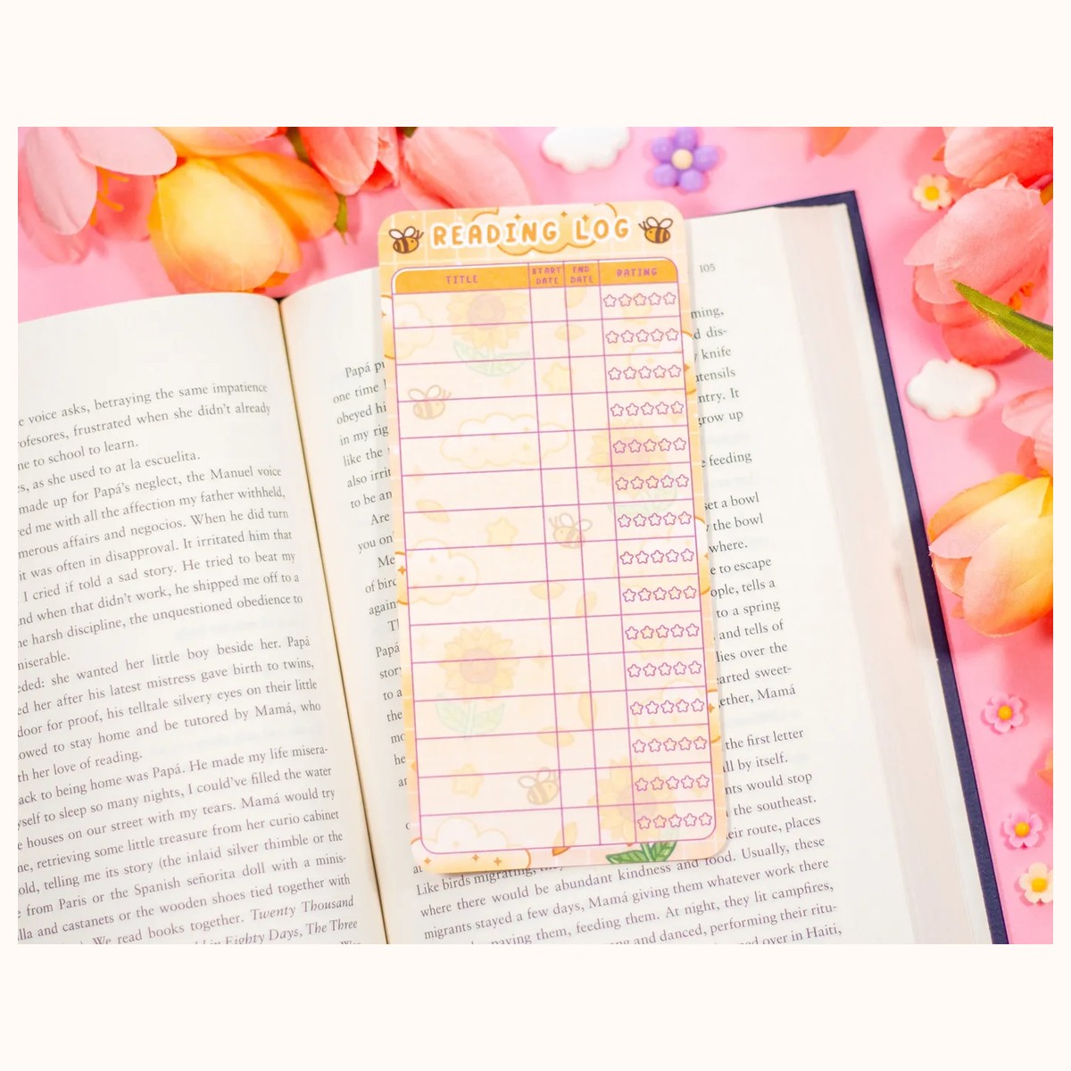 Sunflower Dreams Reading Log Bookmark view 2