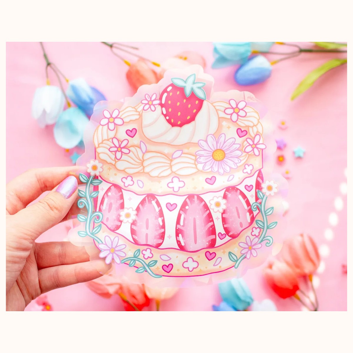 Strawberry Cake Suncatcher Sticker | Rainbow Maker Window Decal by Farouk Book Store