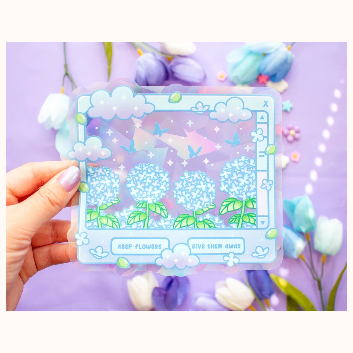 Hydrangea Dreams Suncatcher Sticker| Rainbow Maker Window Decal by Farouk Book Store