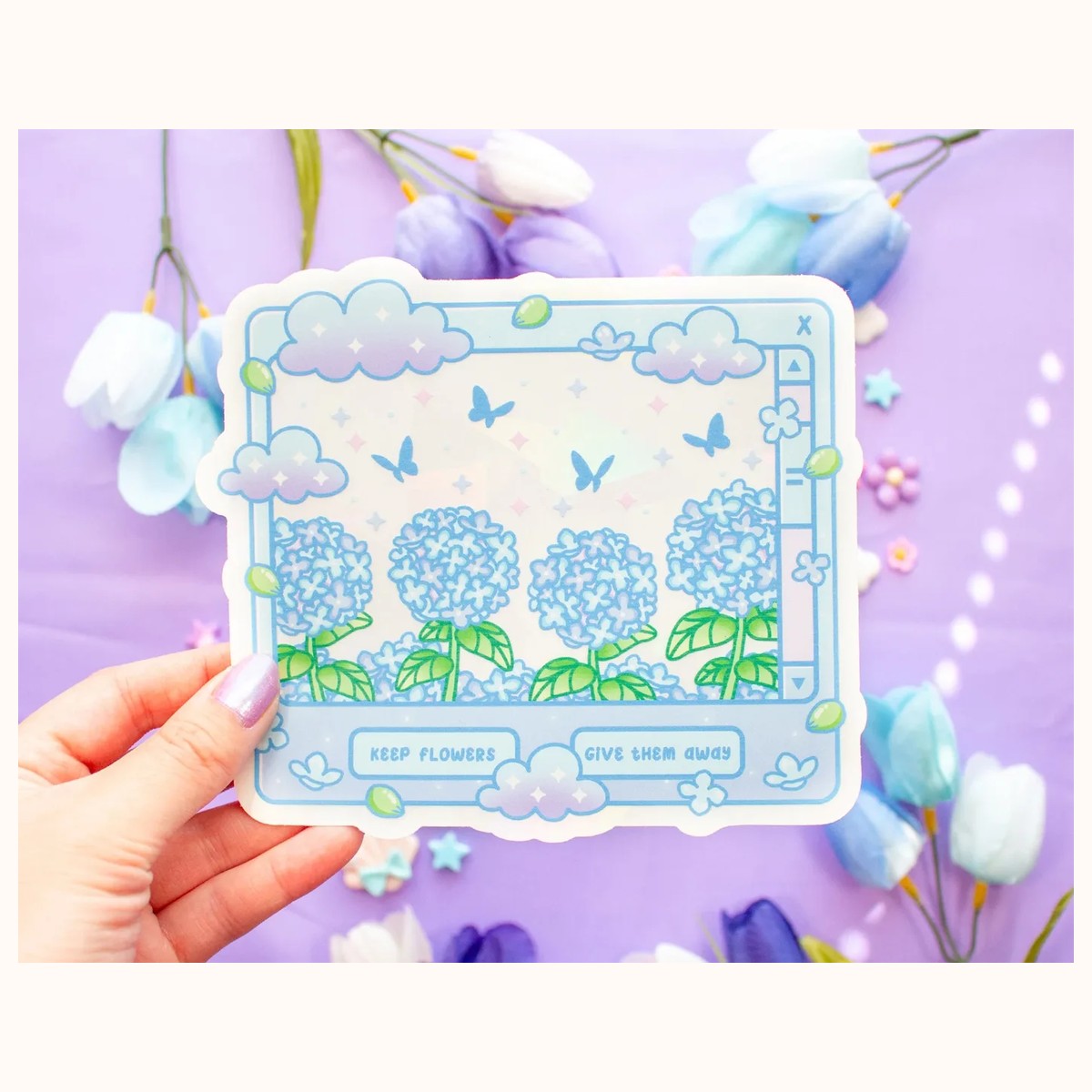 Hydrangea Dreams Suncatcher Sticker| Rainbow Maker Window Decal view 4