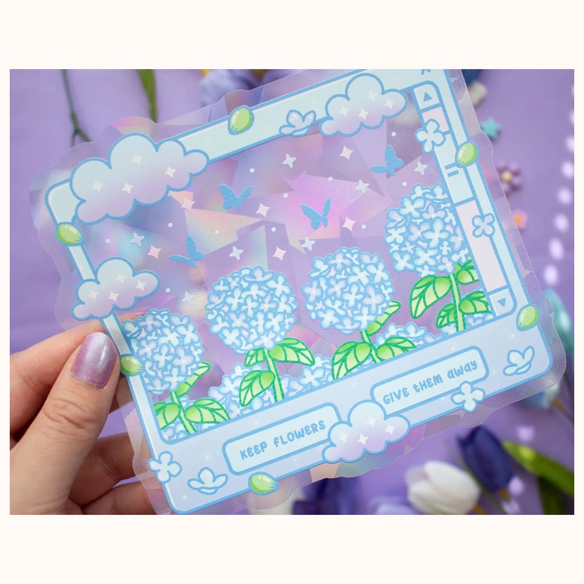 Hydrangea Dreams Suncatcher Sticker| Rainbow Maker Window Decal view 5