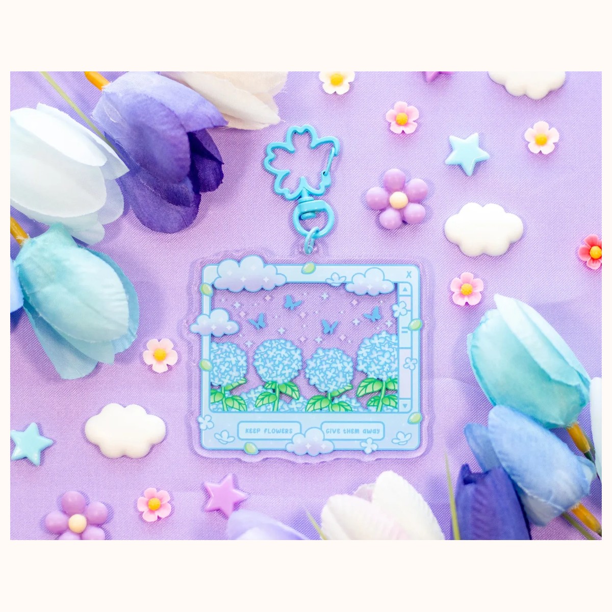 Hydrangea Dreams Aesthetic Cute Acrylic Charm Keychain by Farouk Book Store