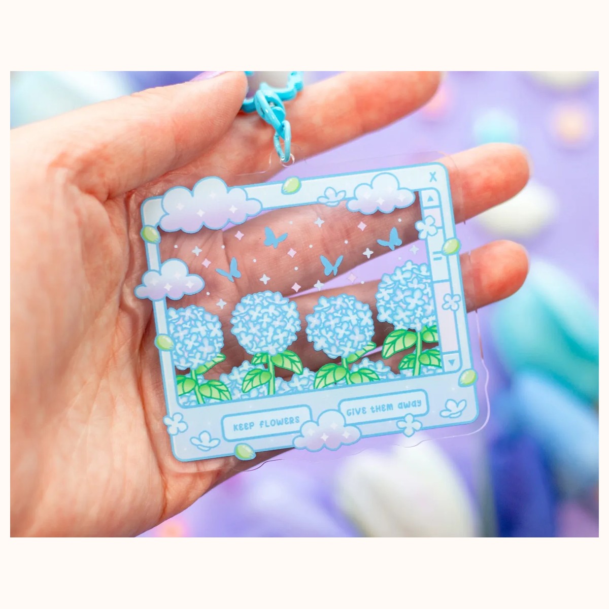 Hydrangea Dreams Aesthetic Cute Acrylic Charm Keychain view 2