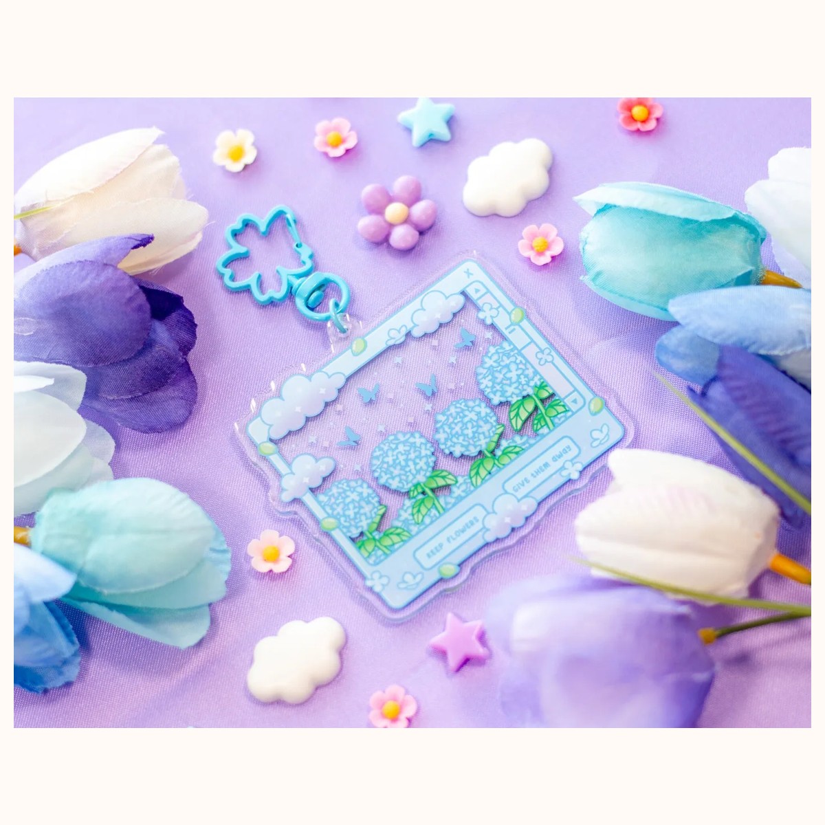 Hydrangea Dreams Aesthetic Cute Acrylic Charm Keychain view 3