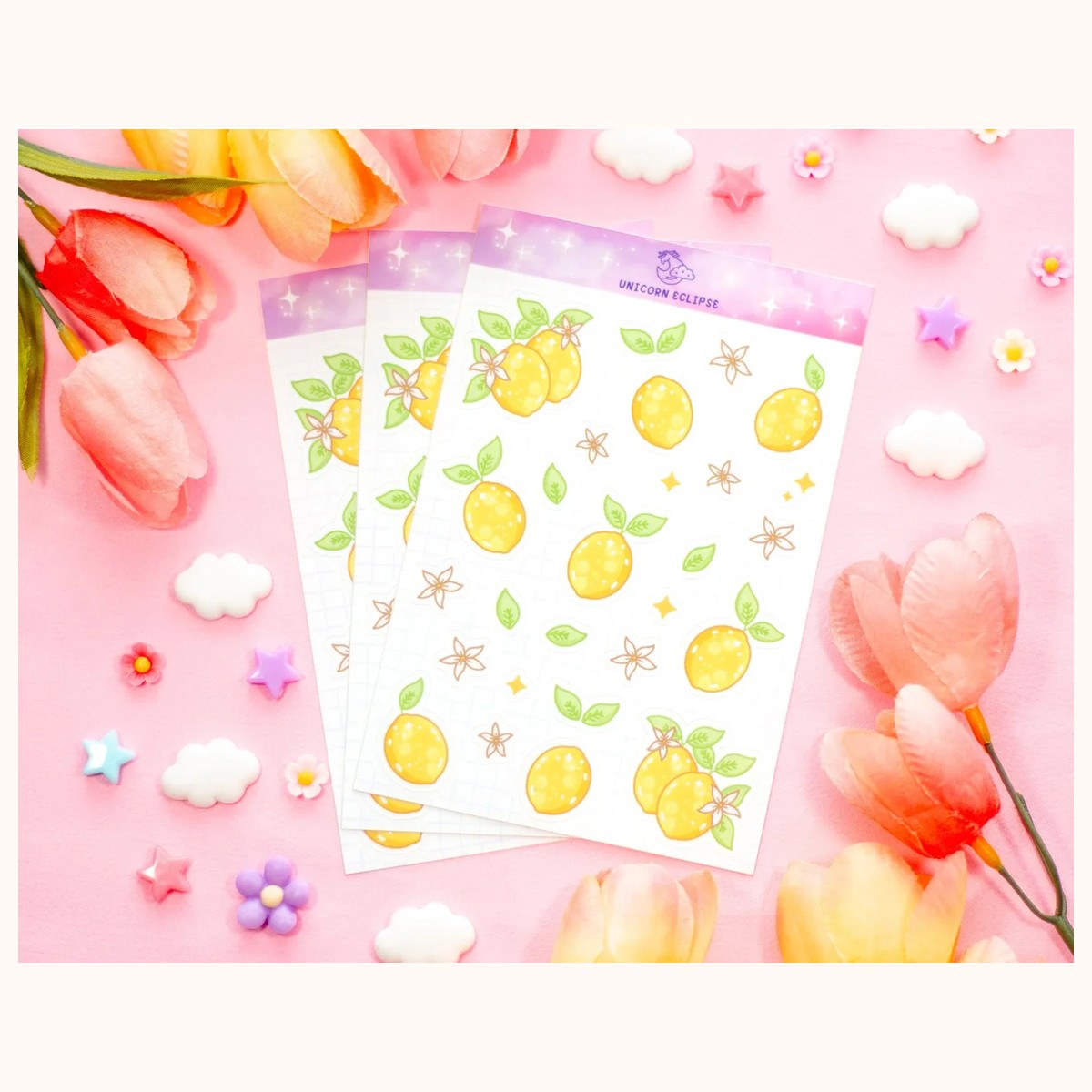 Lemons Aesthetic Sticker Sheet | Planner Stickers, Kawaii Stickers view 3