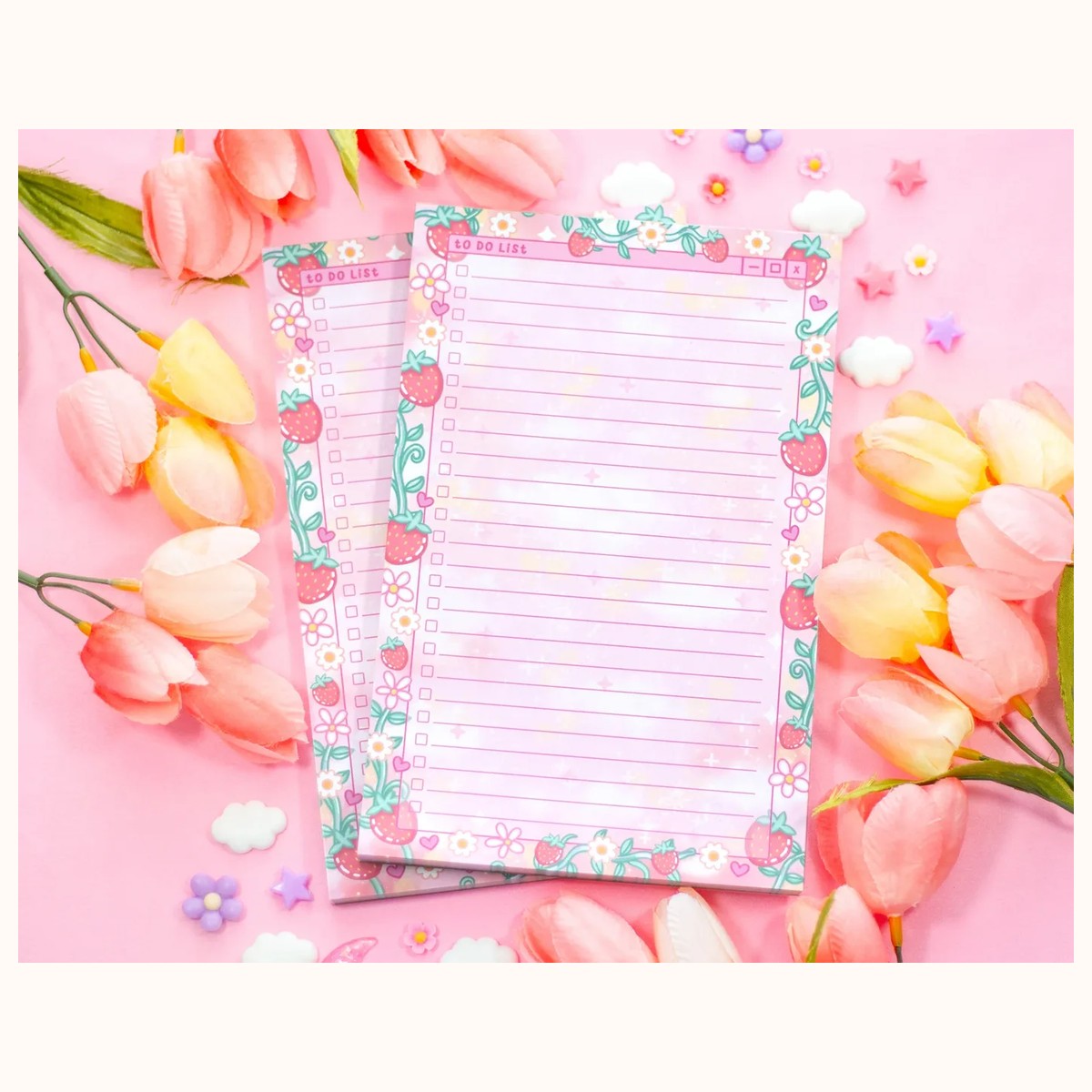 Strawberries to Do List Planner Pad | Dreamy Cute Kawaii Art Aesthetic Stationery Note Pad view 3