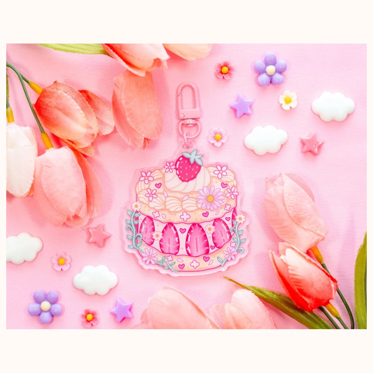 Strawberry Cake Aesthetic Cute Acrylic Charm Keychain by Farouk Book Store