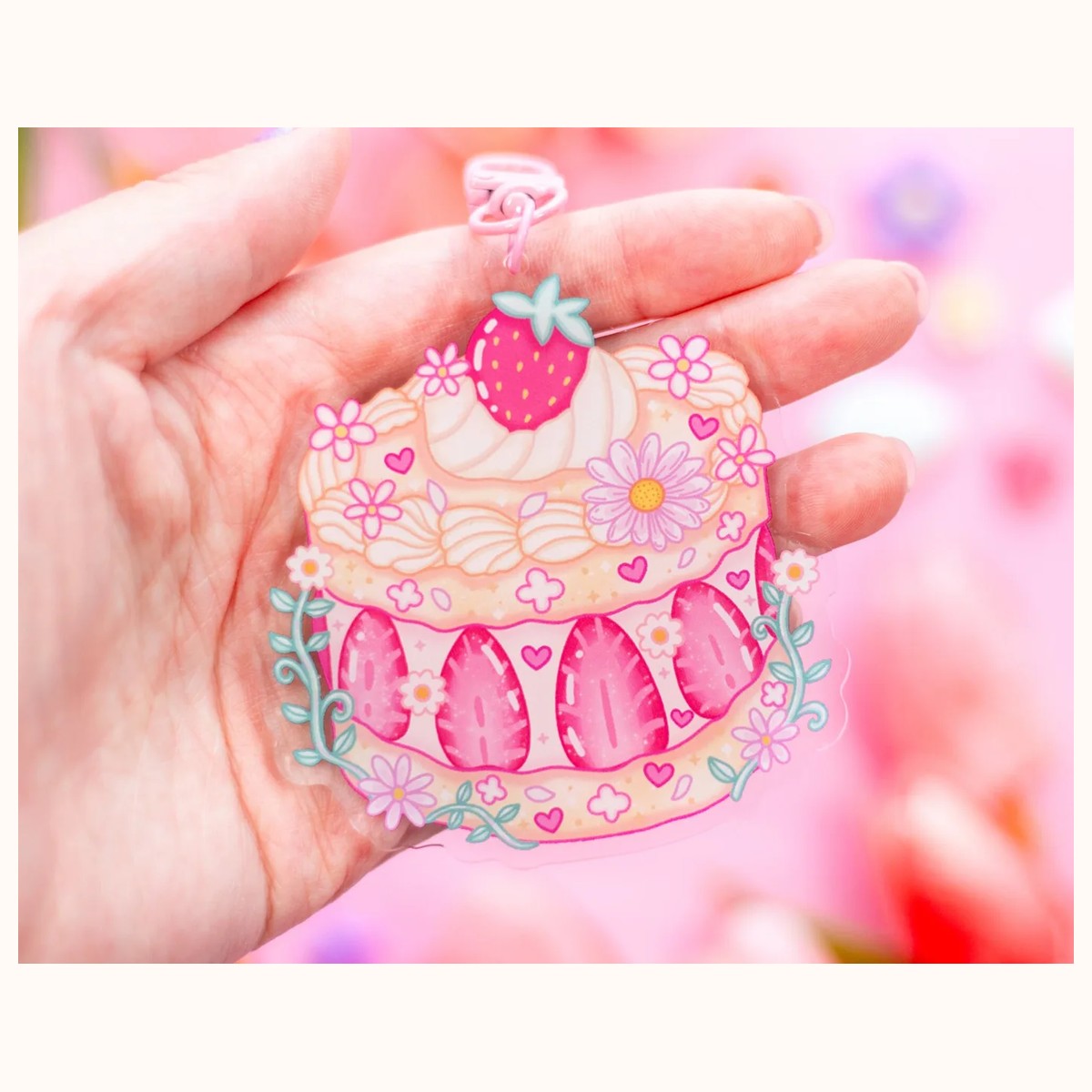 Strawberry Cake Aesthetic Cute Acrylic Charm Keychain view 2