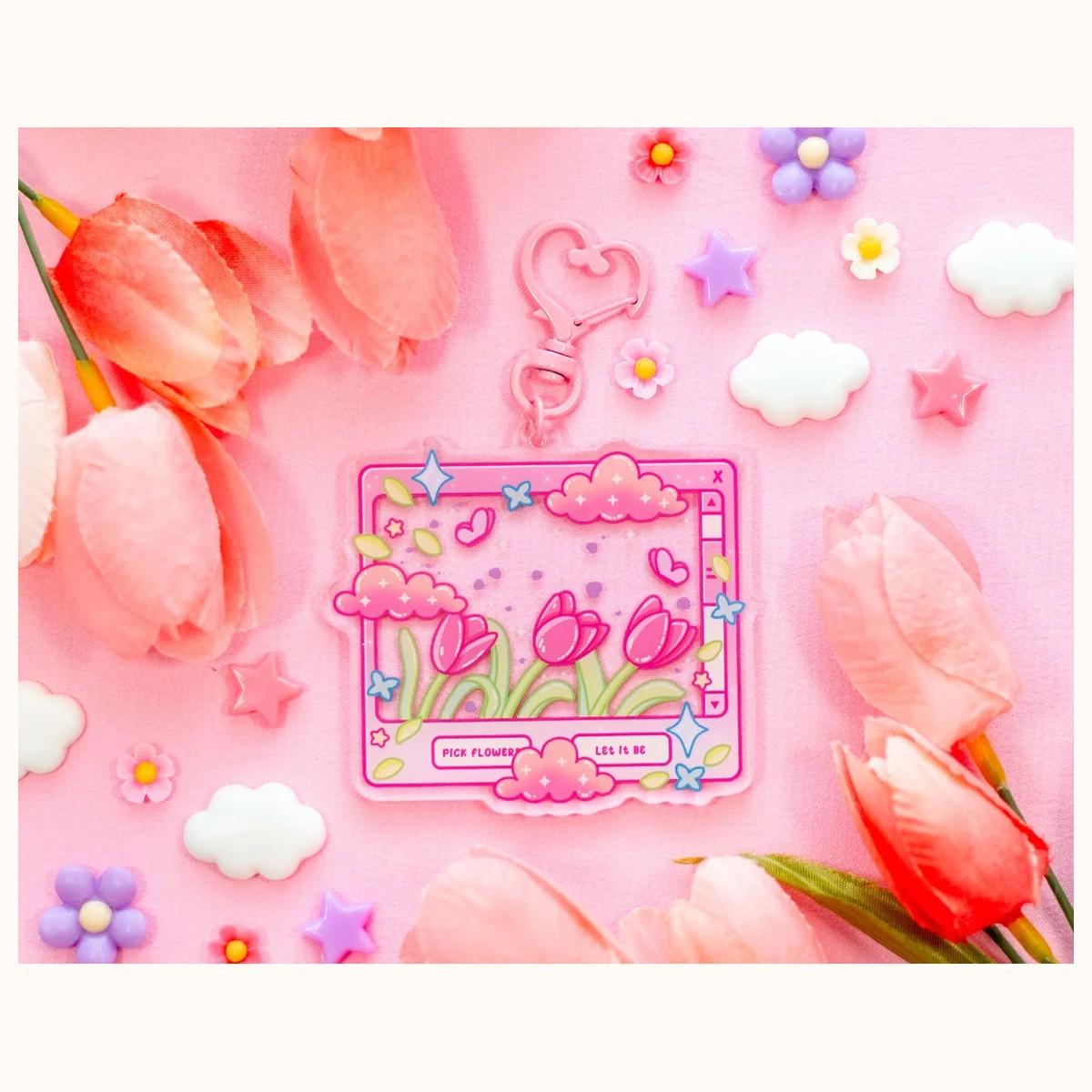 Tulip Dreams Aesthetic Cute Acrylic Charm Keychain by Farouk Book Store