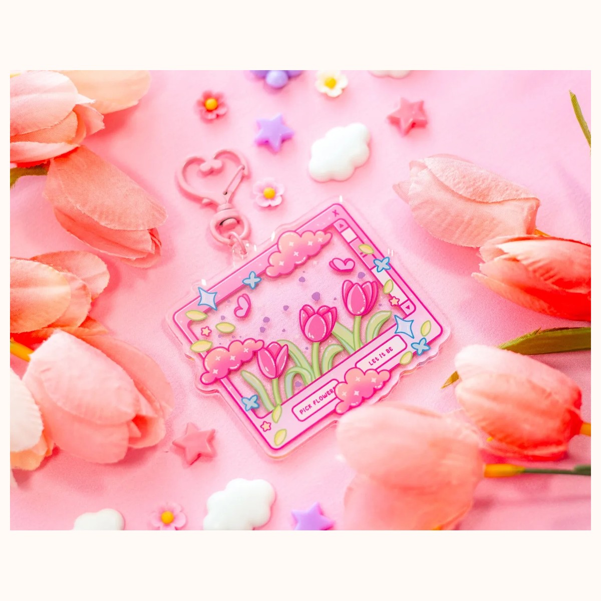 Tulip Dreams Aesthetic Cute Acrylic Charm Keychain view 3