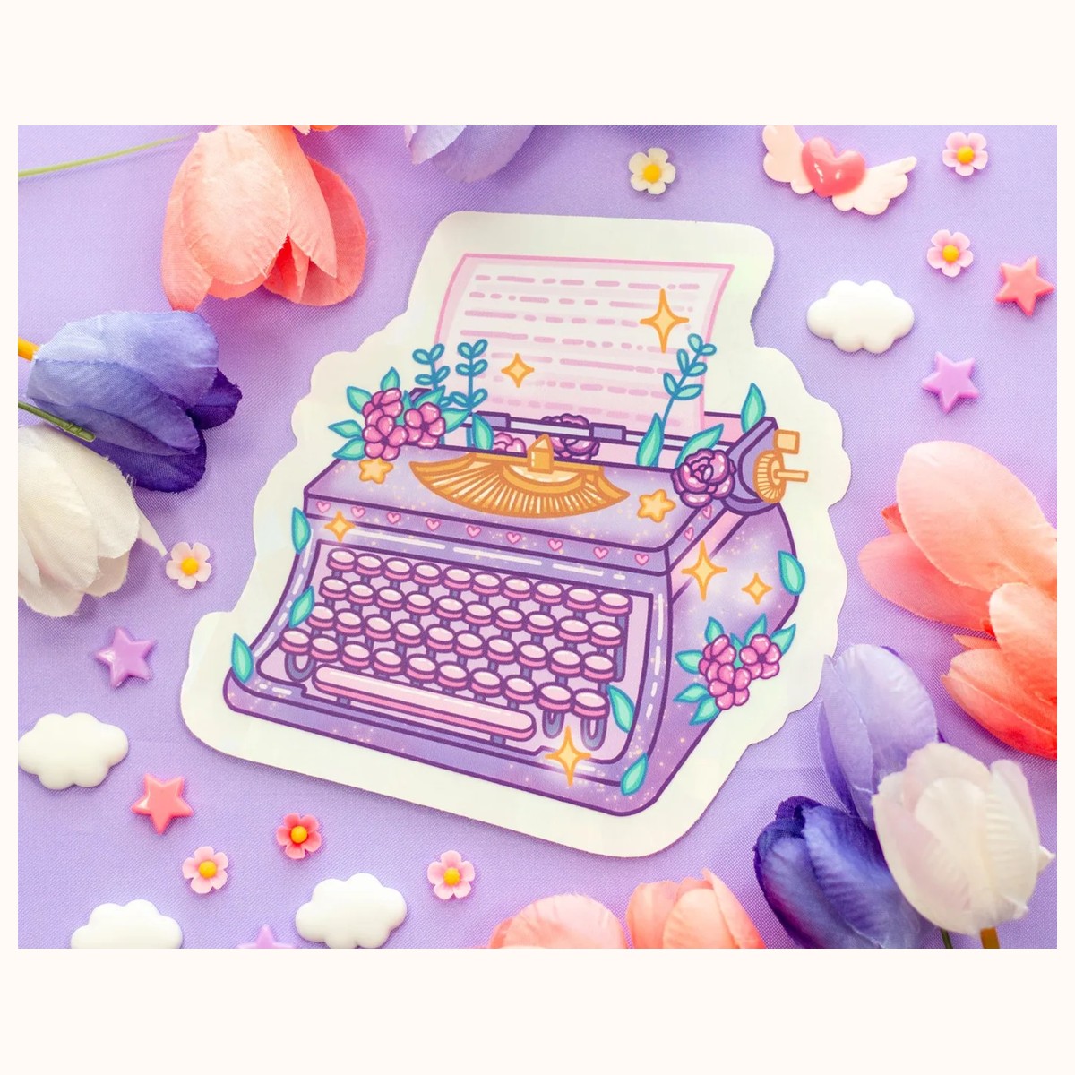 Typewriter Suncatcher Sticker | Rainbow Maker Window Decal view 4