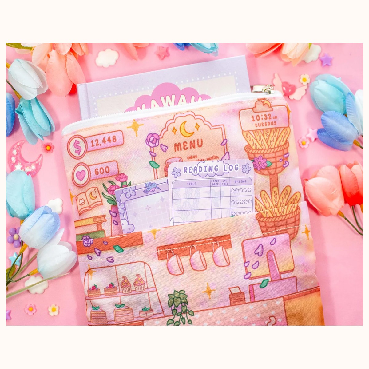 Cafe Quest Book Sleeve With Zipper and Pocket view 2