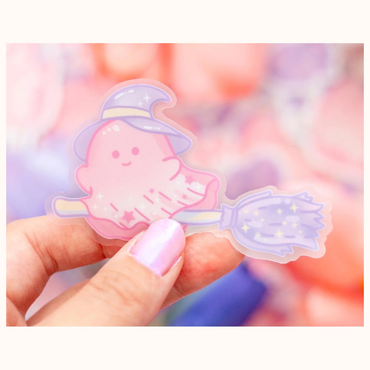 Ghost Witch CLEAR Sticker | Cute Aesthetic Waterproof Durable Laptop Sticker view 2