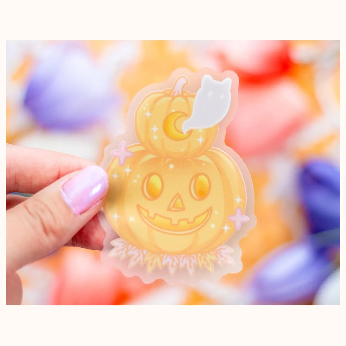 Jack-o-lantern CLEAR Sticker | Cute Aesthetic Waterproof Durable Laptop Sticker view 2