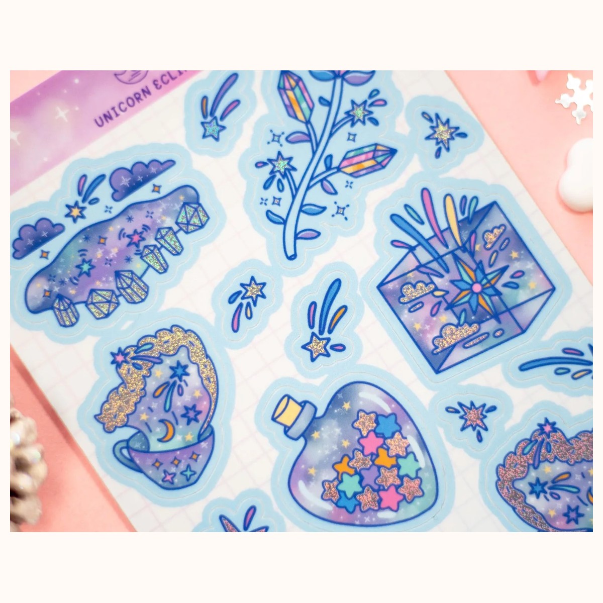 Celestial Galaxy Holographic Aesthetic Cute Planner Sticker Sheet view 2