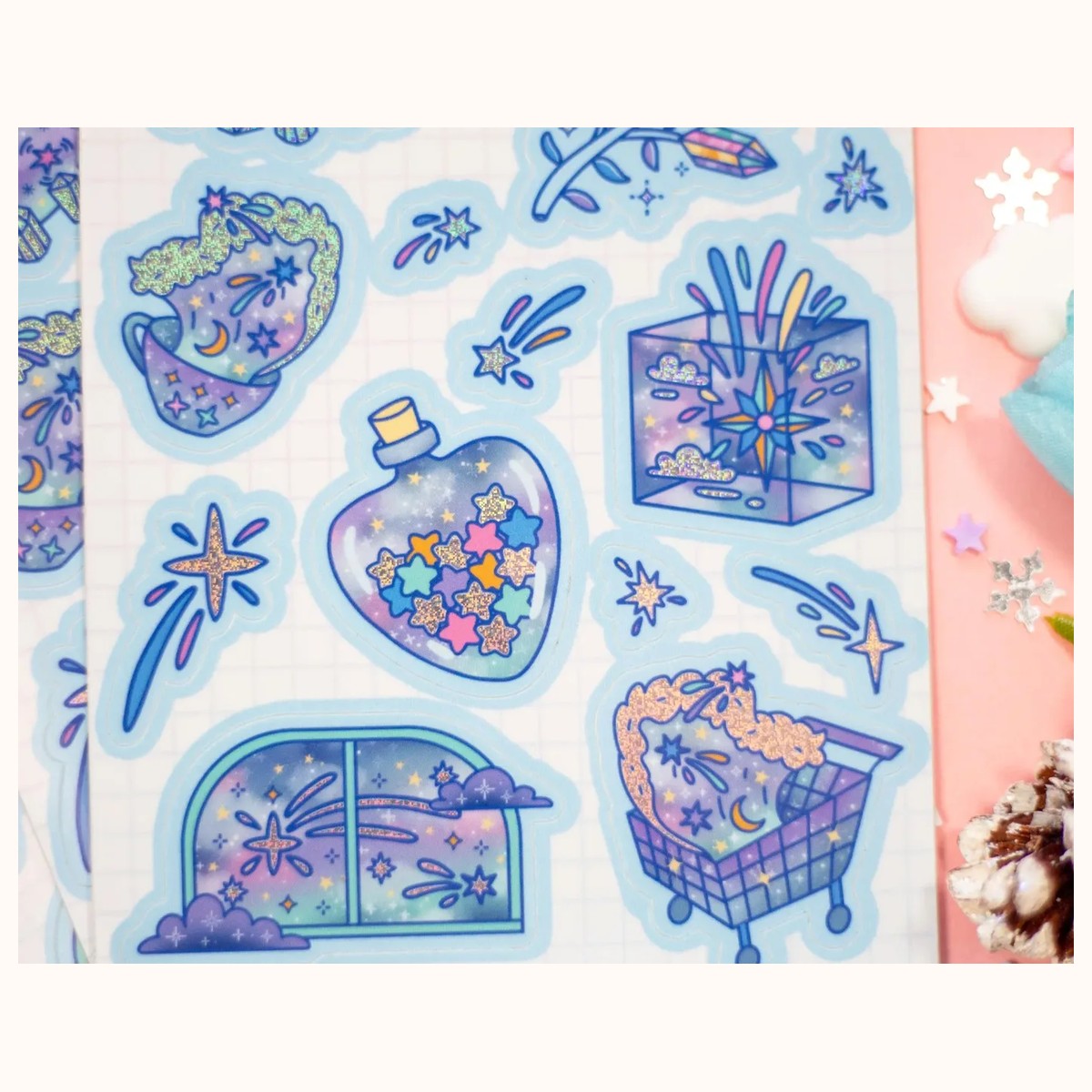 Celestial Galaxy Holographic Aesthetic Cute Planner Sticker Sheet view 5
