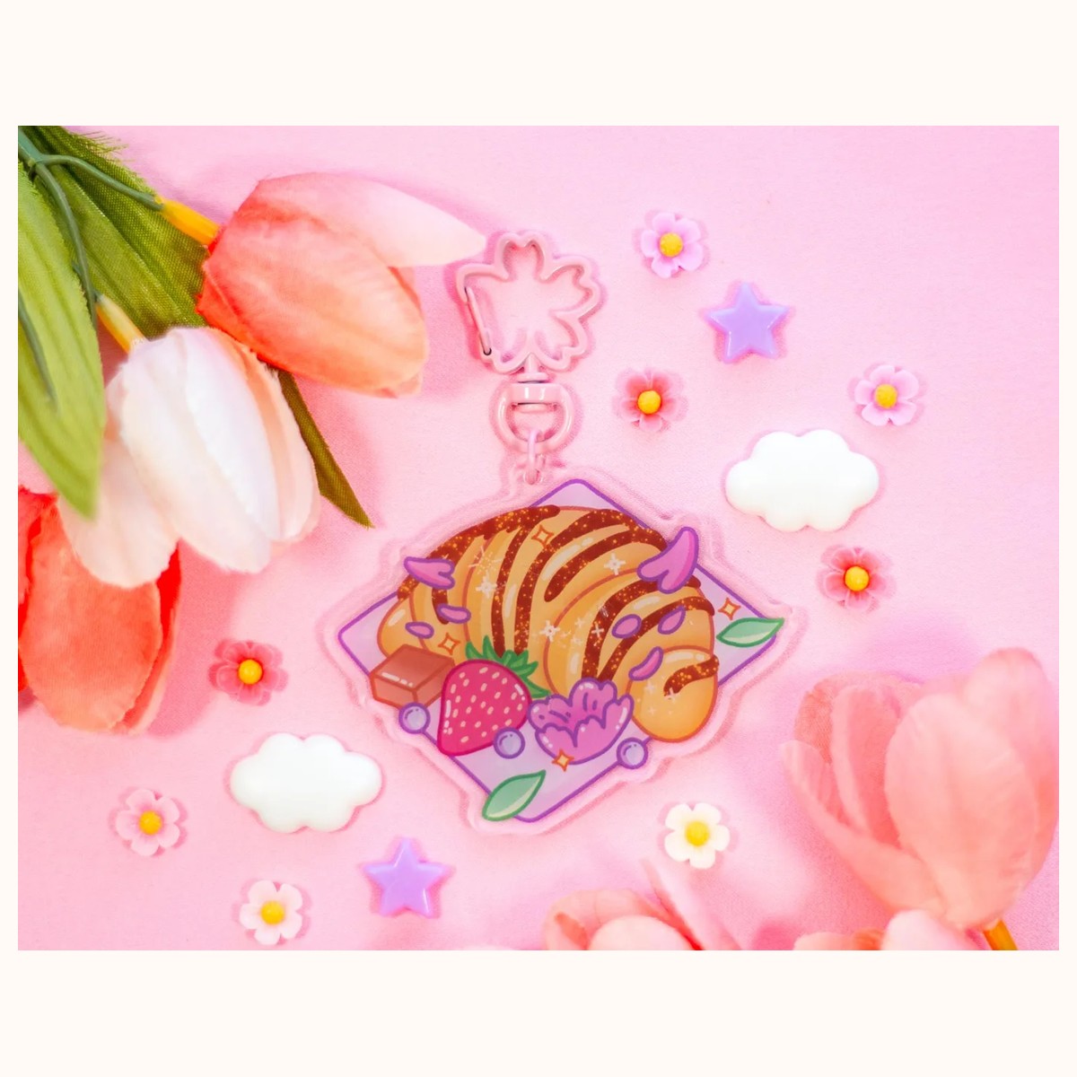 Chocolate Croissant Aesthetic Cute Acrylic Charm Keychain by Farouk Book Store