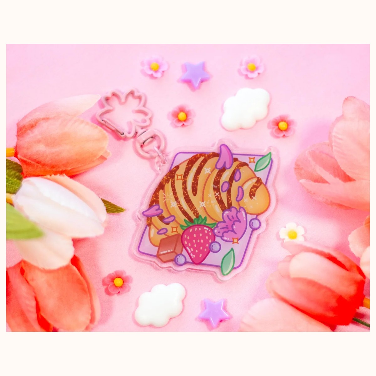 Chocolate Croissant Aesthetic Cute Acrylic Charm Keychain view 3
