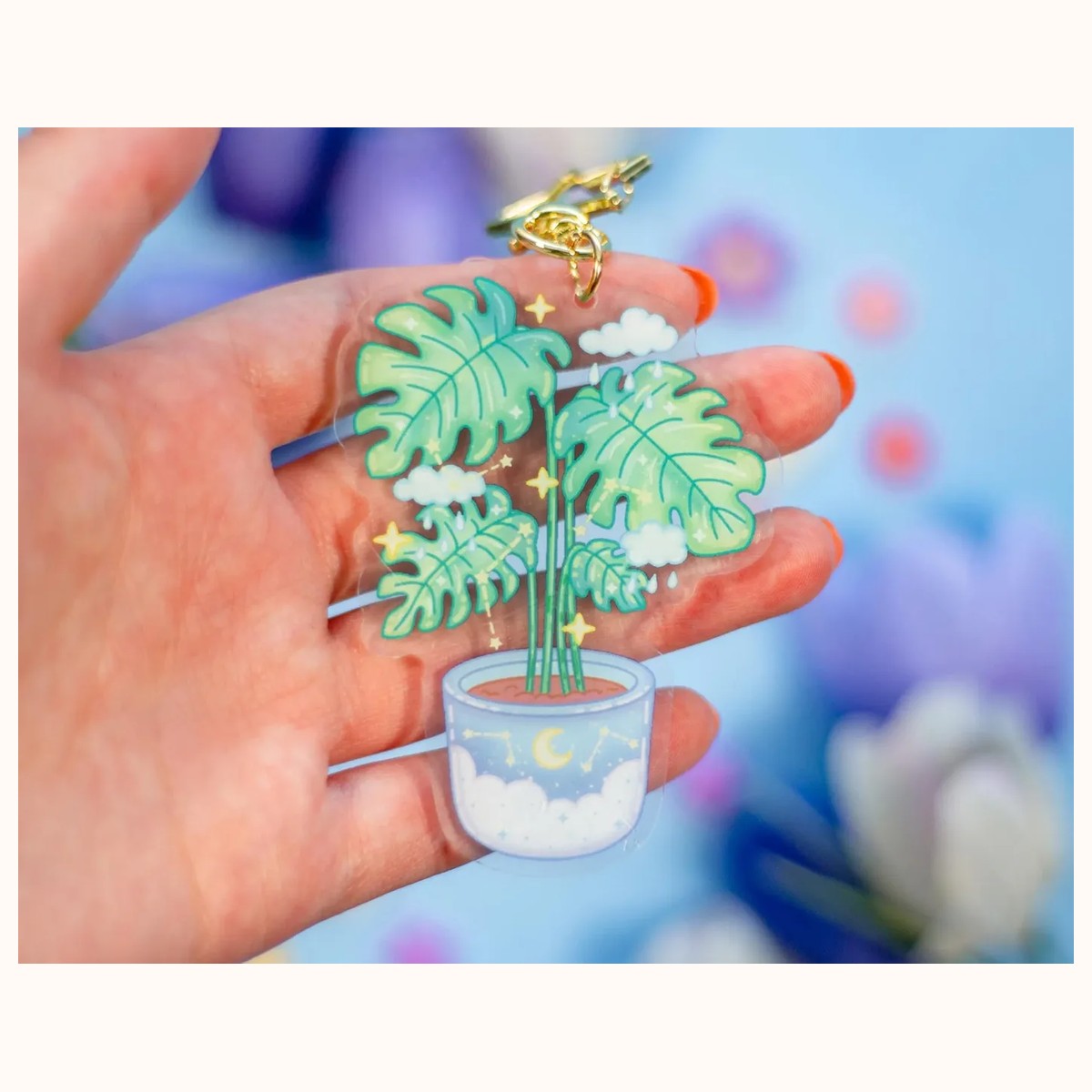 Monstera Aesthetic Cute Acrylic Charm Keychain view 2