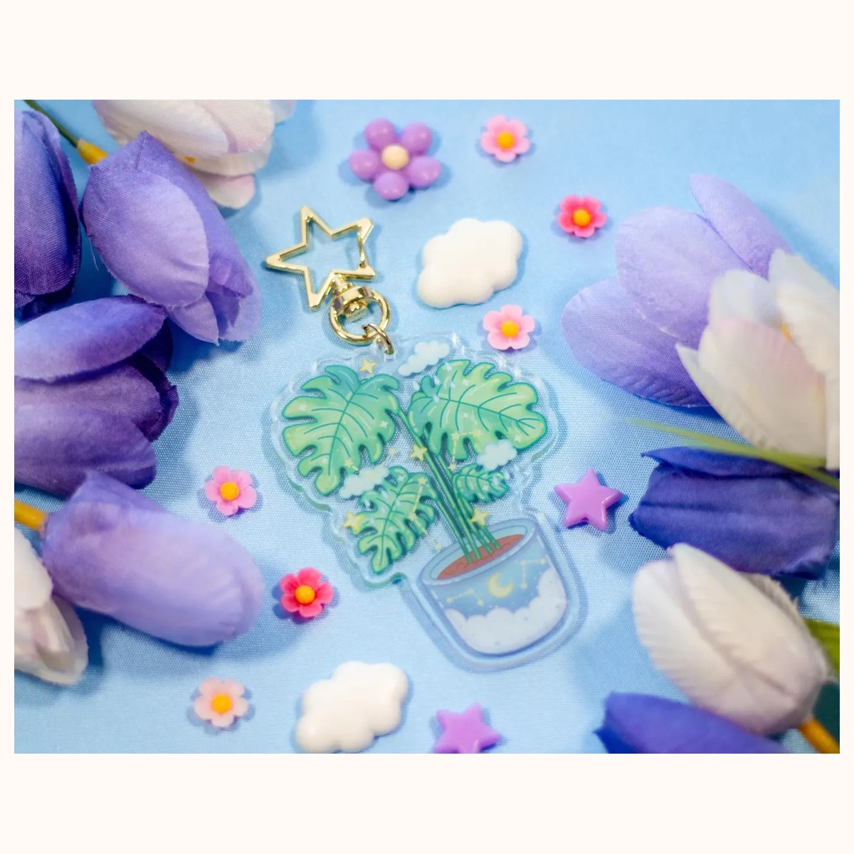 Monstera Aesthetic Cute Acrylic Charm Keychain view 3