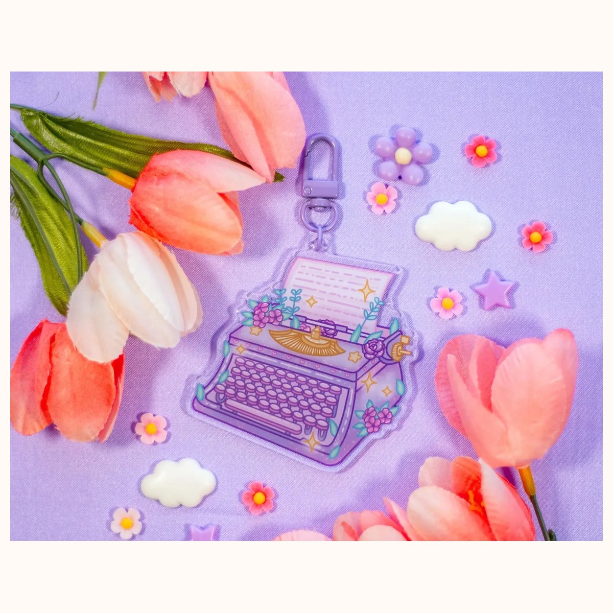 Typewriter Cute Acrylic Charm Keychain by Farouk Book Store