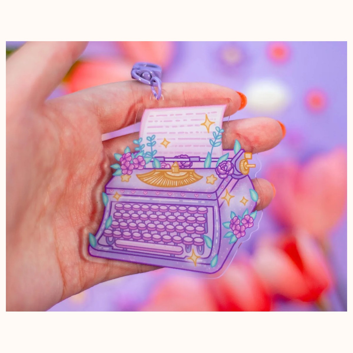 Typewriter Cute Acrylic Charm Keychain view 2