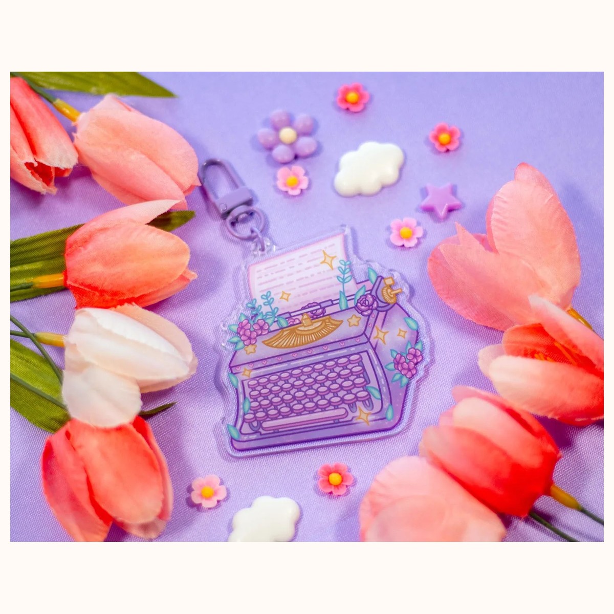 Typewriter Cute Acrylic Charm Keychain view 3