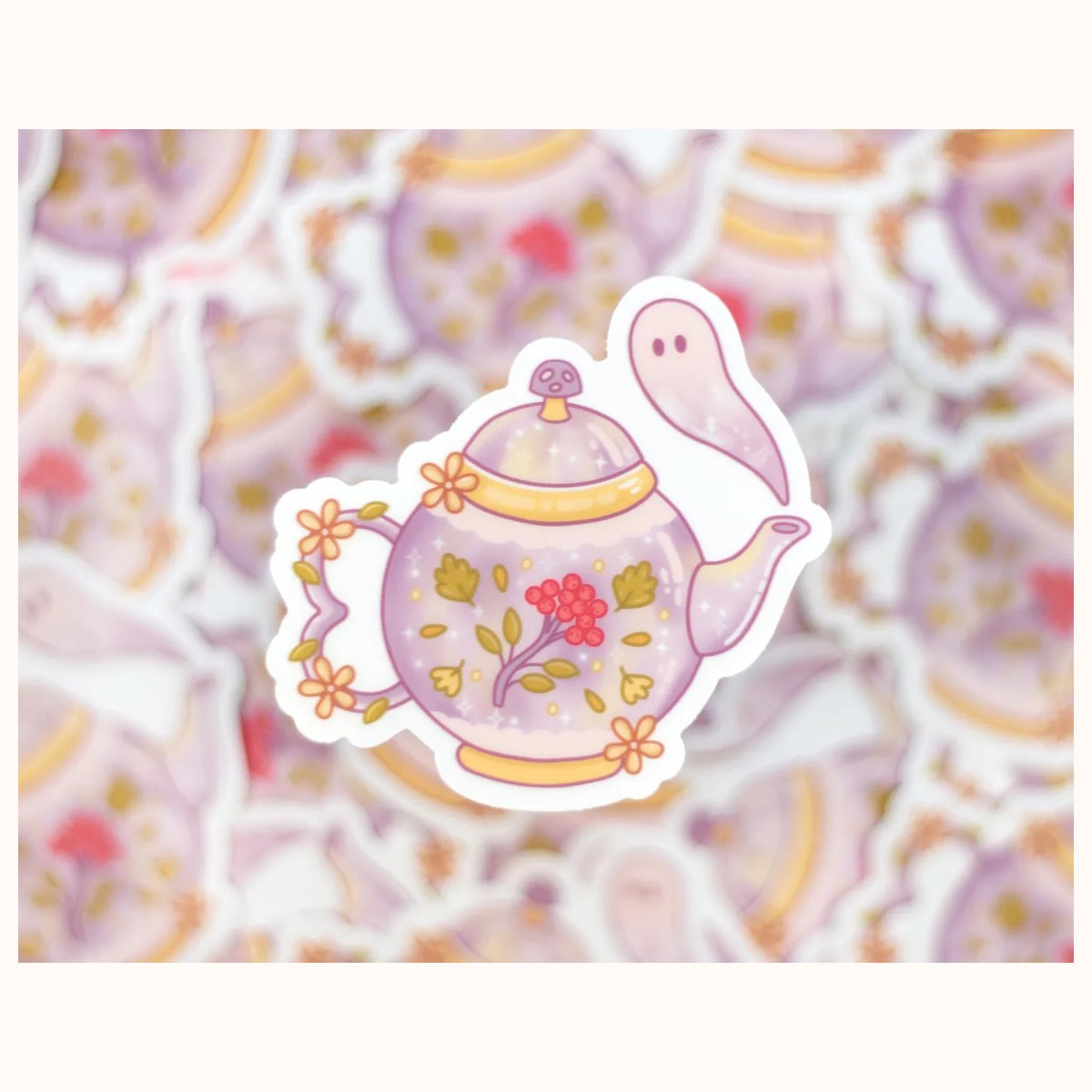 Autumn Teapot CLEAR Sticker | Cute Aesthetic Waterproof Durable Laptop Sticker view 2