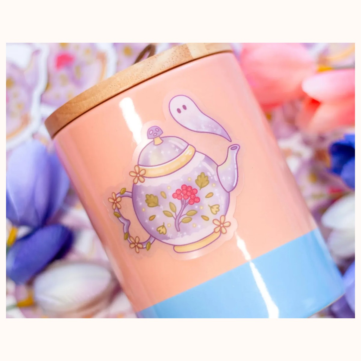 Autumn Teapot CLEAR Sticker | Cute Aesthetic Waterproof Durable Laptop Sticker view 3
