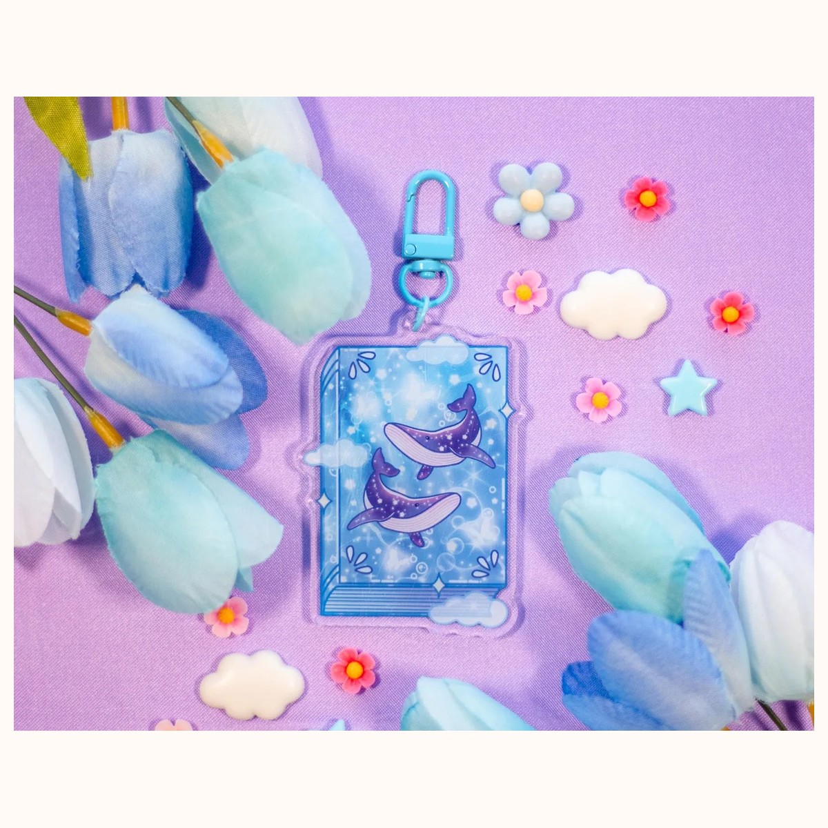 Whale Book Aesthetic Cute Acrylic Charm Keychain by Farouk Book Store