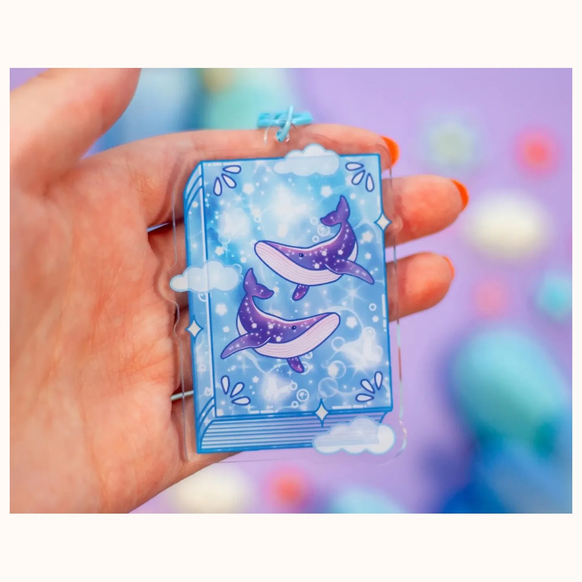 Whale Book Aesthetic Cute Acrylic Charm Keychain view 2
