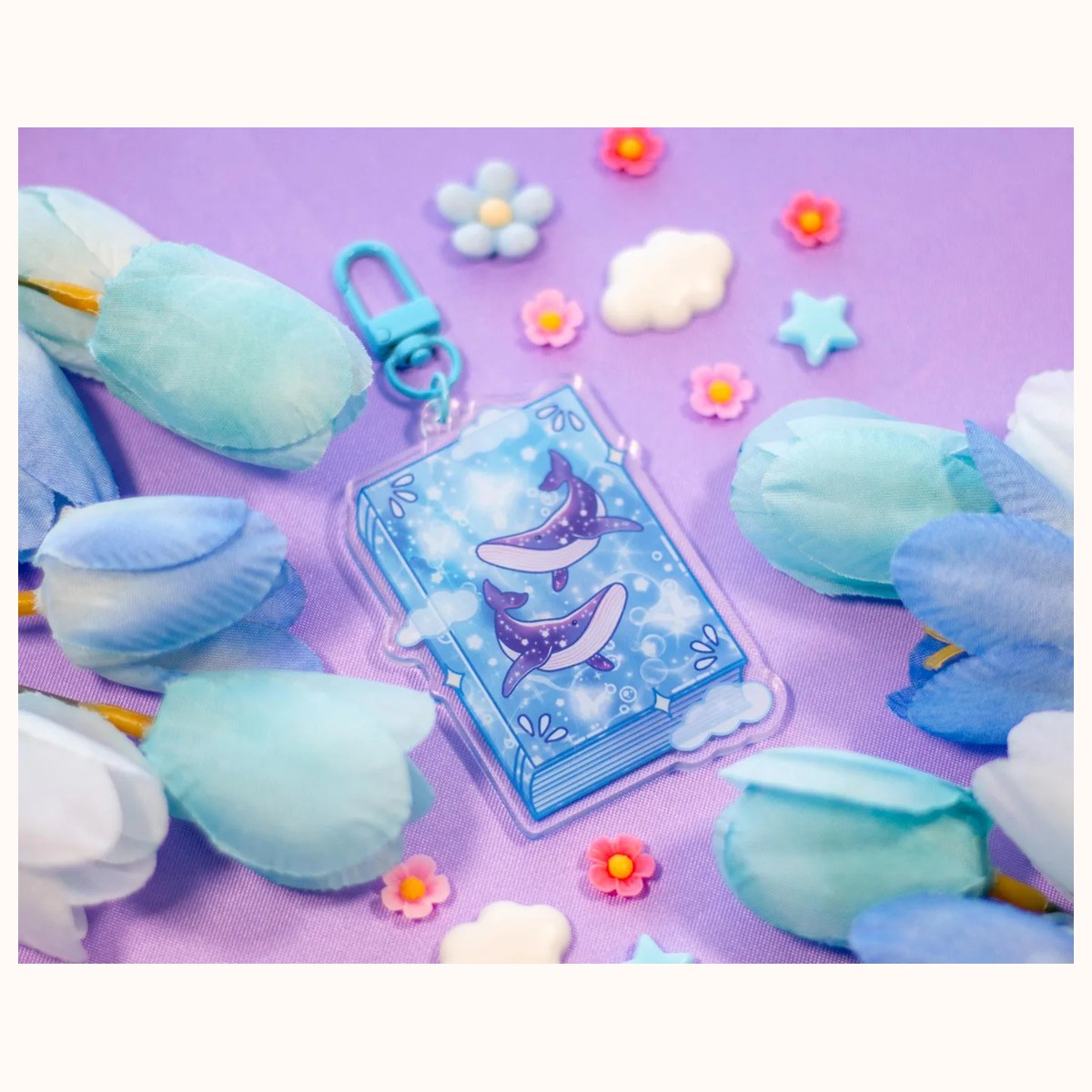 Whale Book Aesthetic Cute Acrylic Charm Keychain view 3